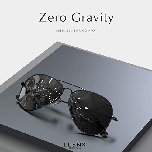 LUENX Aviator Sunglasses Polarized Men Womens Black Lens Black Metal Frame 60mm : Sports & Outdoors