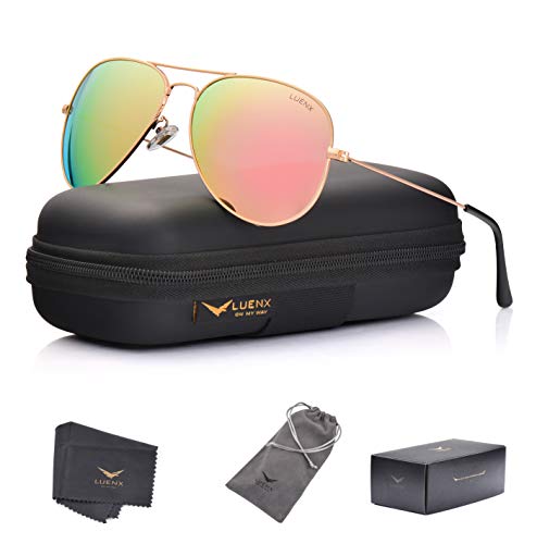 LUENX Aviator Sunglasses Polarized Men Womens Black Lens Black Metal Frame 60mm : Sports & Outdoors