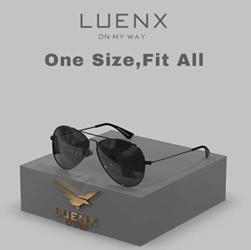 LUENX Aviator Sunglasses Polarized Men Womens Black Lens Black Metal Frame 60mm : Sports & Outdoors