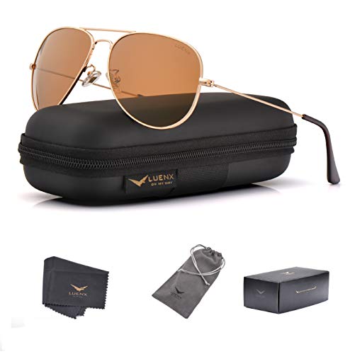 LUENX Aviator Sunglasses Polarized Men Womens Black Lens Black Metal Frame 60mm : Sports & Outdoors