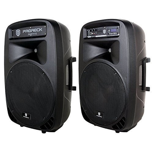 PRORECK PARTY 15 Portable 15-Inch 2000 Watt 2-Way Powered PA Speaker System Combo Set with Bluetooth/USB/SD Card Reader/FM Radio/Remote Control/LED Light: Musical Instruments