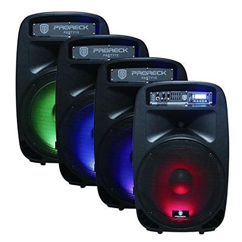 PRORECK PARTY 15 Portable 15-Inch 2000 Watt 2-Way Powered PA Speaker System Combo Set with Bluetooth/USB/SD Card Reader/FM Radio/Remote Control/LED Light: Musical Instruments