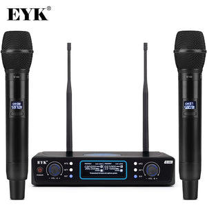 EYK E100 Long Range UHF 2 Channel Wireless System Dual Handheld Microphone Mic Clean Sound for KTV Speech Karaoke Family Party