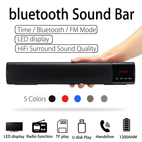 Home TV PC bluetooth Soundbar Speaker Portable Wireless Subwoofer 3D Surround Speakers HiFi Support FM Radio Clock TF USB