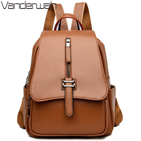 New Women Leather Backpack Female Shoulder Bag Sac A Dos Ladies Bagpack Vintage School Bags For Teenage Girls Travel Back Pack