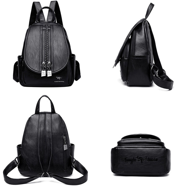 New Fashion Women Leather Backpack Double Zipper Female,