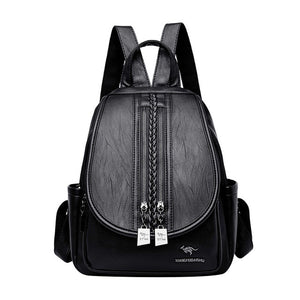 New Fashion Women Leather Backpack Double Zipper Female,