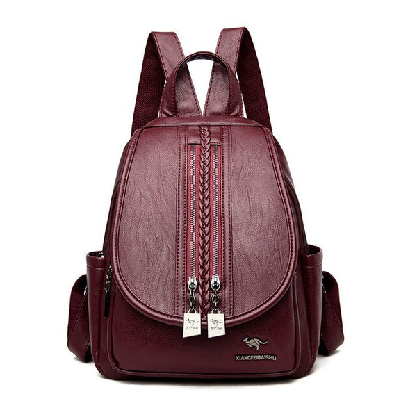 New Fashion Women Leather Backpack Double Zipper Female,