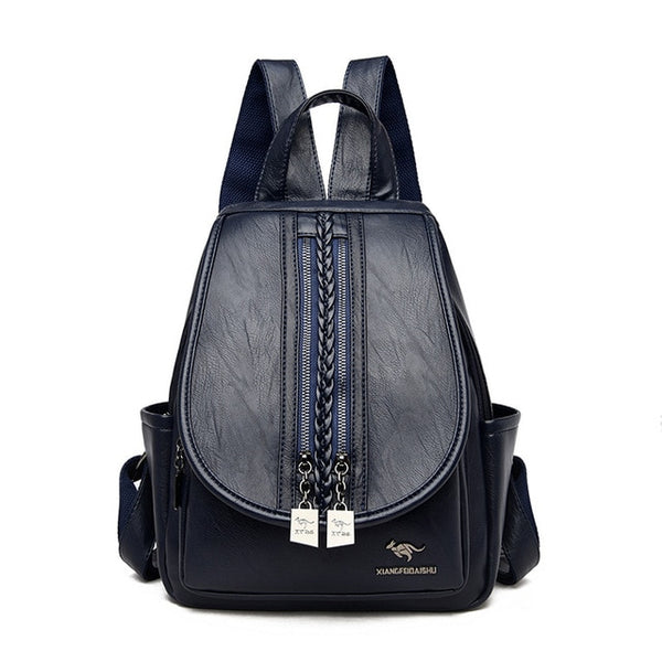 New Fashion Women Leather Backpack Double Zipper Female,