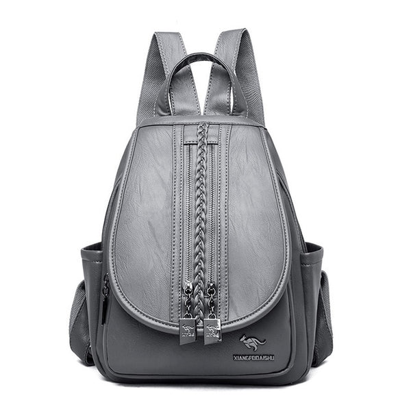 New Fashion Women Leather Backpack Double Zipper Female,