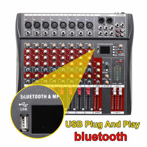 8 Channel DJ Sound Mixer with bluetooth USB Jack Professional Live Studio Karaoke Audio Mixing Console Phantom Power 48V