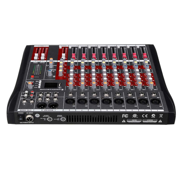 8 Channel DJ Sound Mixer with bluetooth USB Jack Professional Live Studio Karaoke Audio Mixing Console Phantom Power 48V