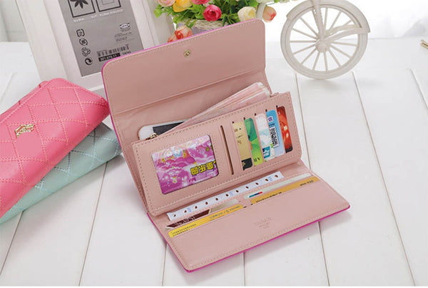 Womens Wallets Purses Plaid PU Leather Long Wallet Hasp Phone Bag Money Coin Pocket Card Holder Female Wallet Purse