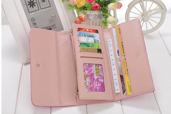 Womens Wallets Purses Plaid PU Leather Long Wallet Hasp Phone Bag Money Coin Pocket Card Holder Female Wallet Purse