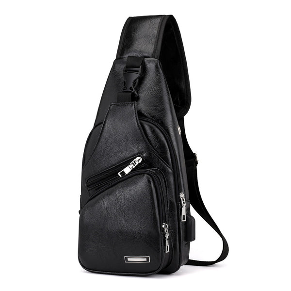 Men's Leather Sling Pack Chest Shoulder Crossbody Bag  Biker Satchel UK Casual messenger bag