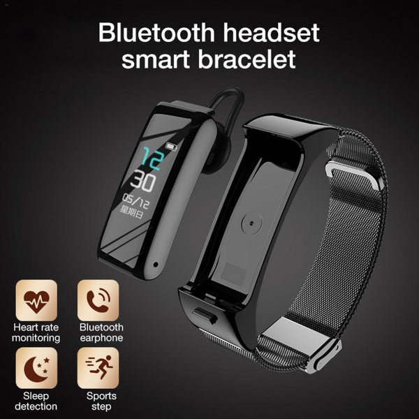 B6 Wireless Earphones Bluetooth Headset 2 In 1 Heart Rate Monitor Step Counter Sports Smart Bracelet Health Watch For Women Men