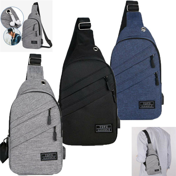 Men's Shoulder Bag Sling Chest Pack USB Charging Sports Crossbody Handbag