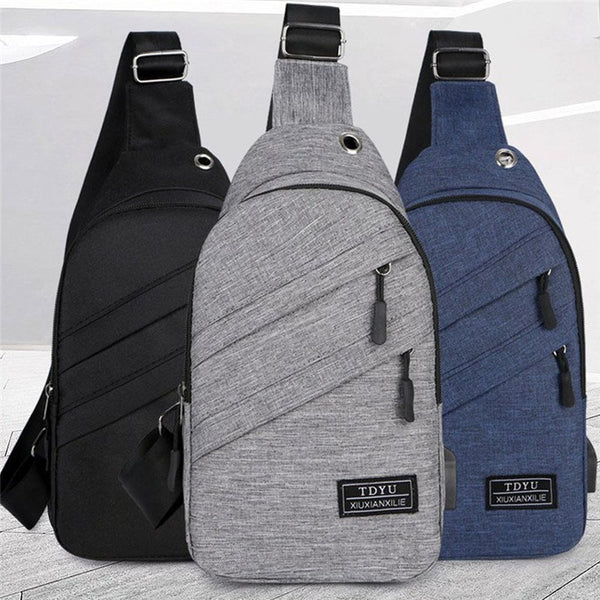 Men's Shoulder Bag Sling Chest Pack USB Charging Sports Crossbody Handbag