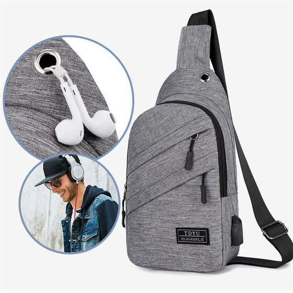 Men's Shoulder Bag Sling Chest Pack USB Charging Sports Crossbody Handbag