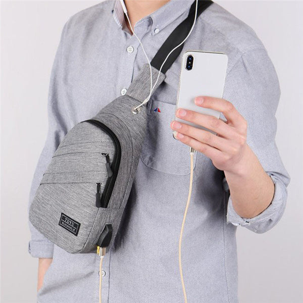 Men's Shoulder Bag Sling Chest Pack USB Charging Sports Crossbody Handbag