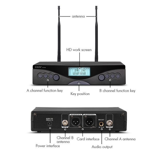 G-MARK G320AM Wireless Microphone System Frequency Adjustable Professional UHF Automatic 2 Handheld microphone