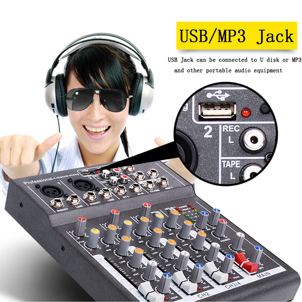 Mini Portable Audio Mixer with USB DJ Sound Mixing Console MP3 Jack 4 Channel Karaoke 48V Amplifier For Karaoke KTV Match Party