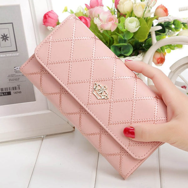 Womens Wallets Purses Plaid PU Leather Long Wallet Hasp Phone Bag Money Coin Pocket Card Holder Female Wallet Purse