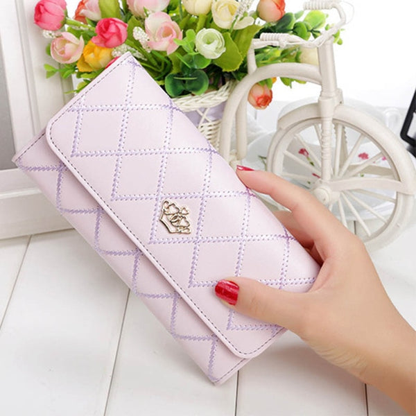 Womens Wallets Purses Plaid PU Leather Long Wallet Hasp Phone Bag Money Coin Pocket Card Holder Female Wallet Purse