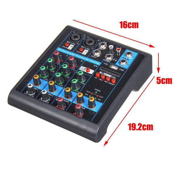 Mini 4 Channels USB bluetooth Audio Mixer MP3 Live Studio DJ Sound Mixing Console Karaoke Computer 48V Phantom Power For KTV