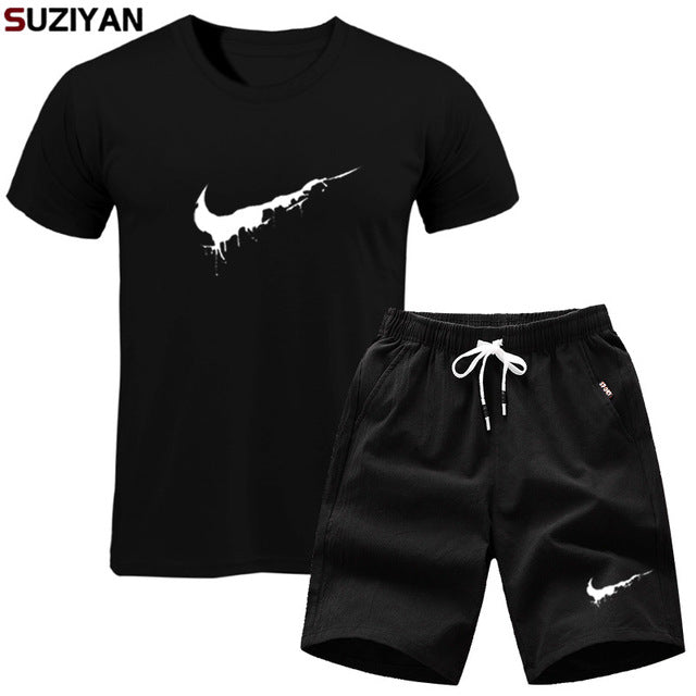 Brand clothing Two piece suit tracksuit Fashion Casual Tshirts Gyms Workout Fitness Sets