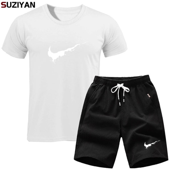 Brand clothing Two piece suit tracksuit Fashion Casual Tshirts Gyms Workout Fitness Sets