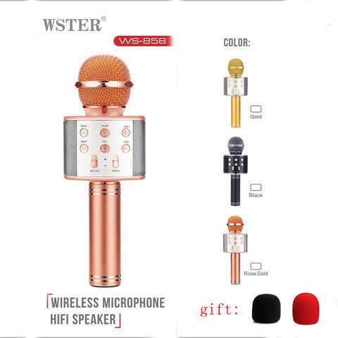 Original Wster WS858 Fashion Bluetooth Wireless Condenser Magic Karaoke Microphone Mobile Phone Player MIC Speaker Record Music