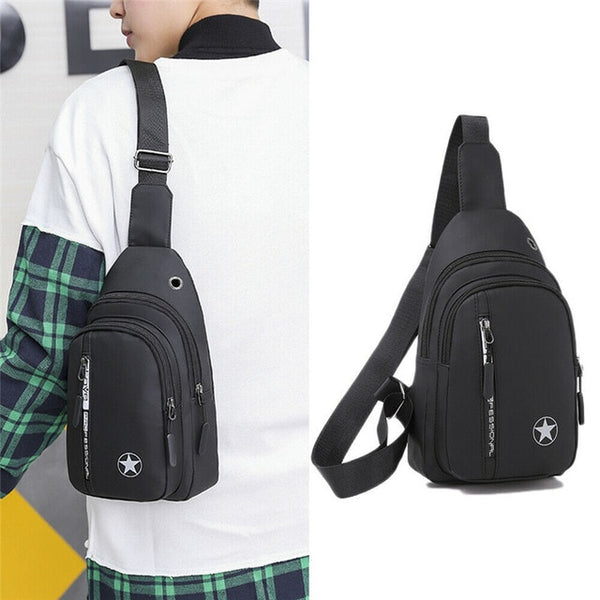 Men's Chest Sling Pack Satchel Shoulder Bag Waterproof USB Charge Small Day Pack