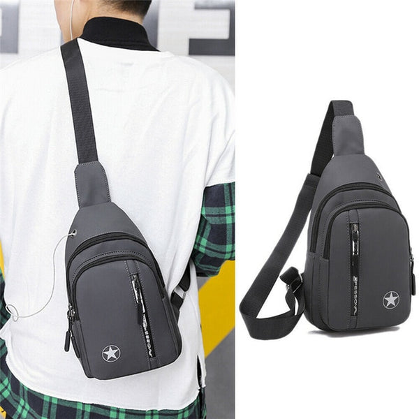 Men's Chest Sling Pack Satchel Shoulder Bag Waterproof USB Charge Small Day Pack