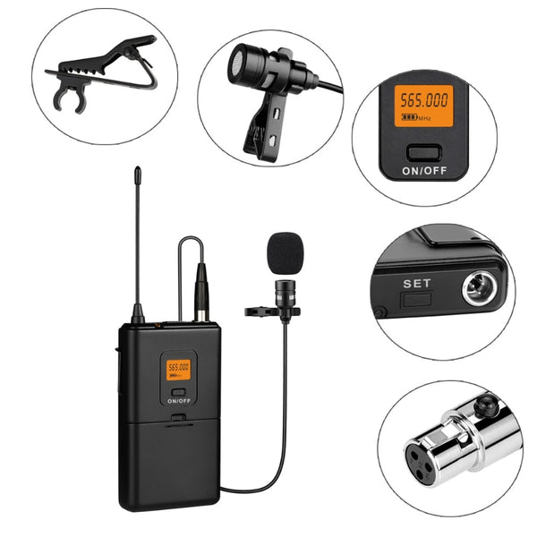 UHF Wireless Lavalier Lapel Microphone System with Bodypack Transmitter, Mini  Lapel Mic & Portable Receiver