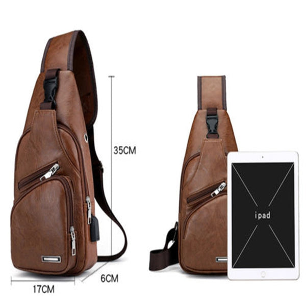 Men's Leather Sling Pack Chest Shoulder Crossbody Bag  Biker Satchel UK Casual messenger bag