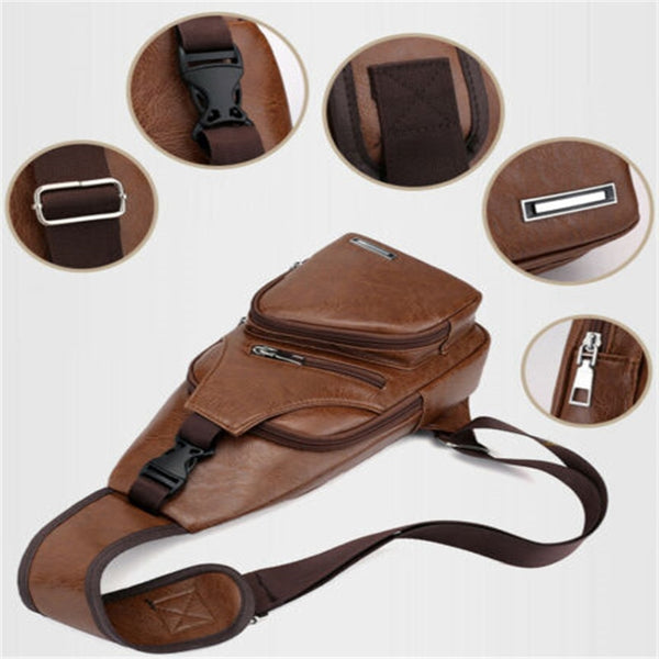 Men's Leather Sling Pack Chest Shoulder Crossbody Bag  Biker Satchel UK Casual messenger bag