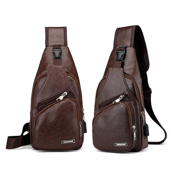 Men's Leather Sling Pack Chest Shoulder Crossbody Bag  Biker Satchel UK Casual messenger bag