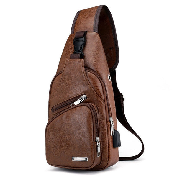 Men's Leather Sling Pack Chest Shoulder Crossbody Bag  Biker Satchel UK Casual messenger bag